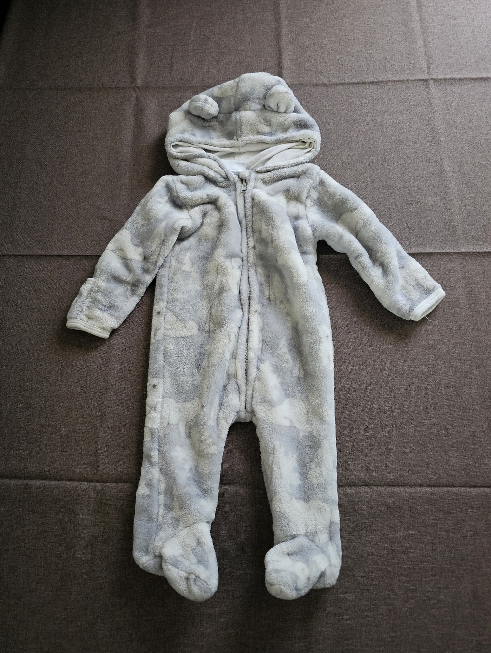 Baby Mack Grey Hooded One Piece Full Zip Footed Pajamas 6/9 Mos